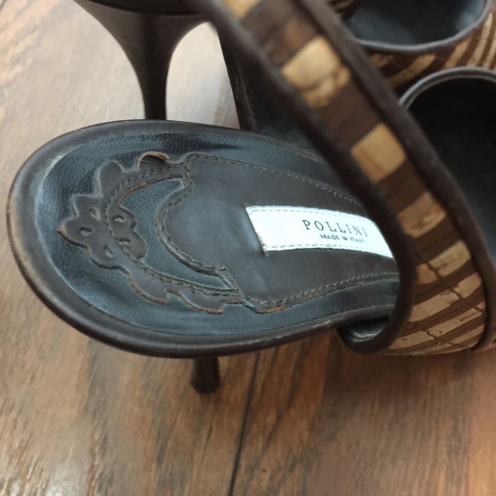 Pollini Italy Cork Striped Leather Stiletto Heels - Picture 5 of 8